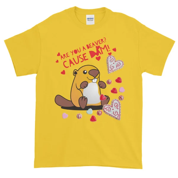 Are You a Beaver Funny Valentine's Day Short-Sleeve T-Shirt - Image 5