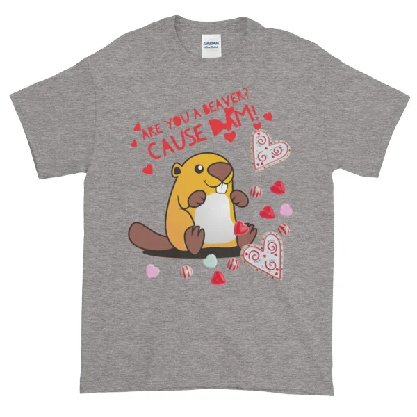 Are You a Beaver Funny Valentine's Day Short-Sleeve T-Shirt - Image 4
